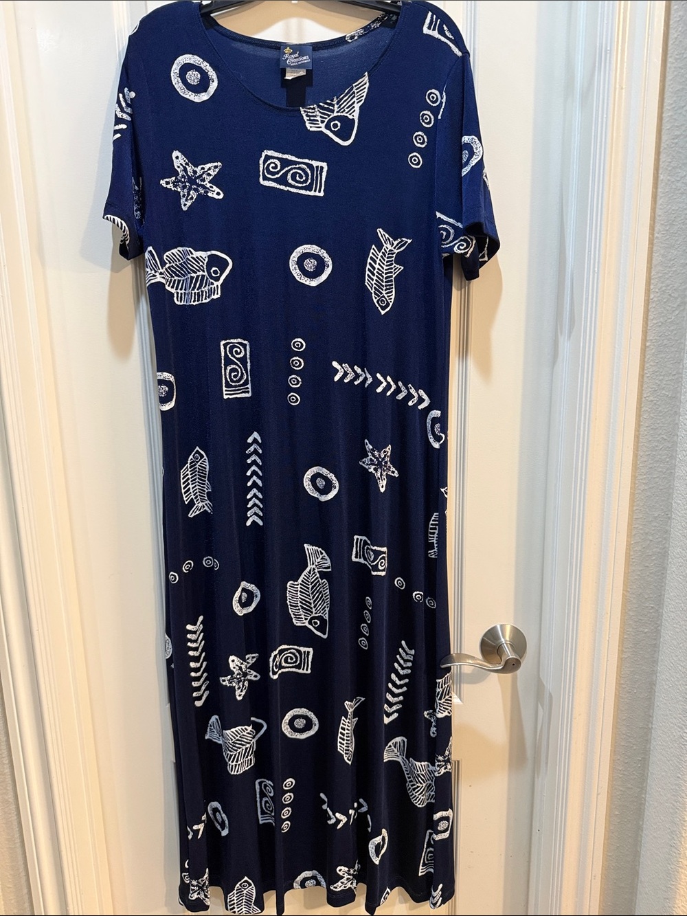 Royal Creations Hawaiian Navy Blue Beach Fish Long Lycra Dress L/XL - Picture 4 of 4